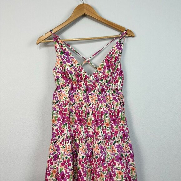 Storia Women's Maxi Dress Sleeveless Floral Print Lined Cross Back Multicolor XS - Picture 2 of 16